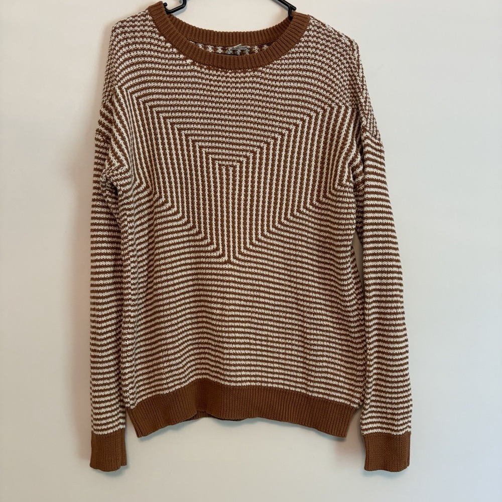 Hem & Thread Medium Rust White Patterned‎ Sweater Pullover Grandpacore